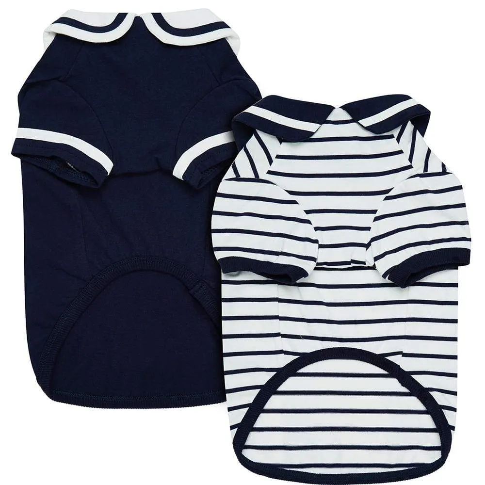 Summer Vacation Beach Dog T-shirts, Navy Blue, 2 Pack Sailor Suit Shirts