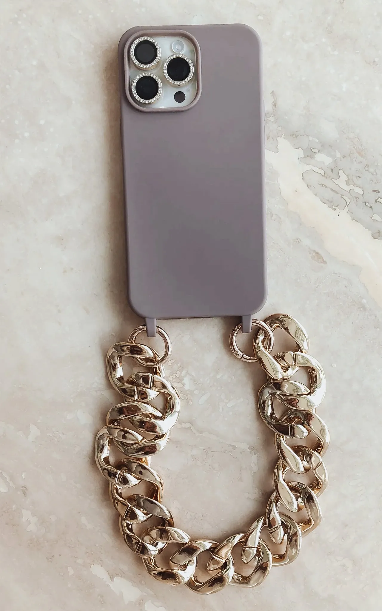 Taupe iPhone Case Cover & Gold Strap Phone Accessories