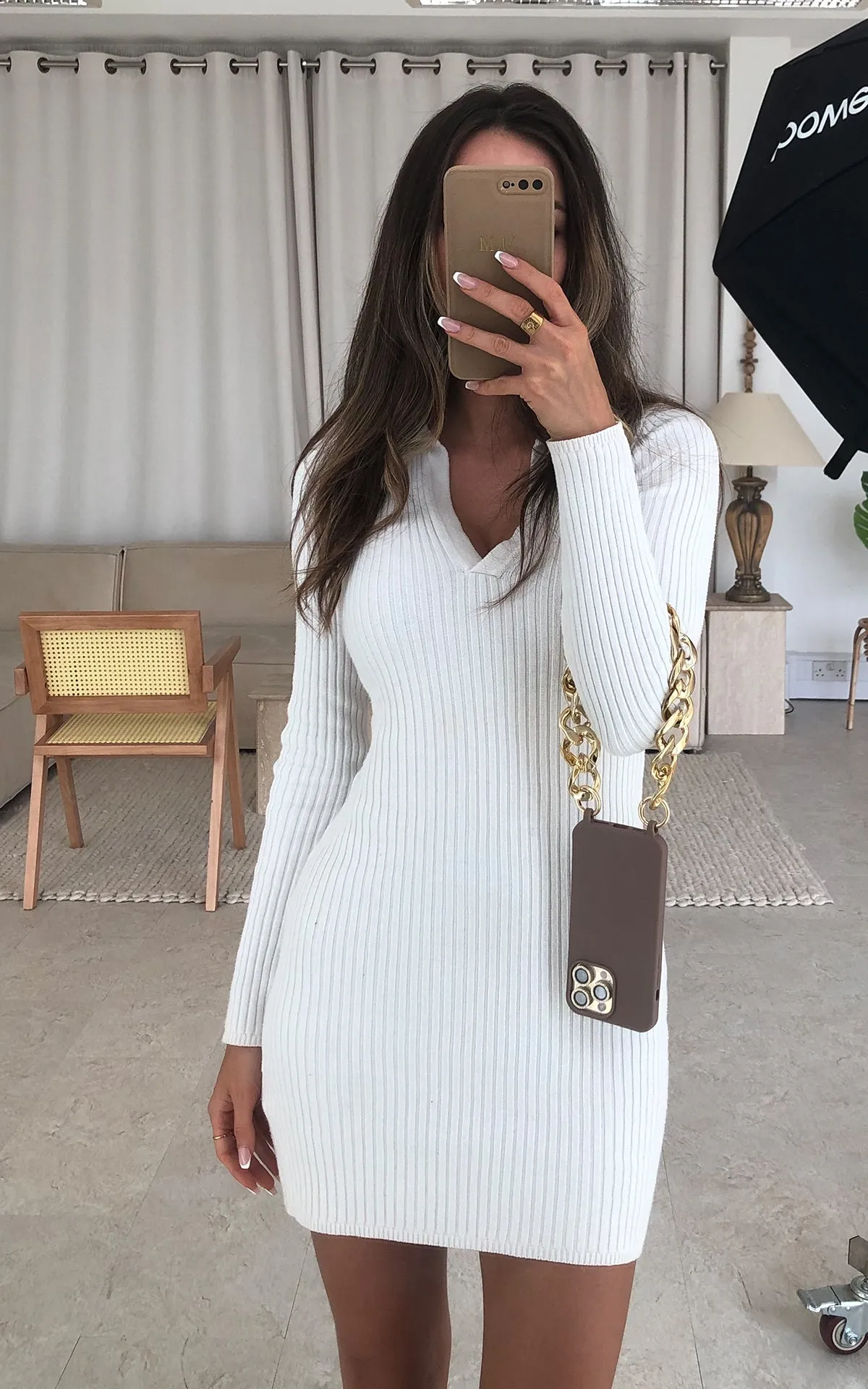 Taupe iPhone Case Cover & Gold Strap Phone Accessories