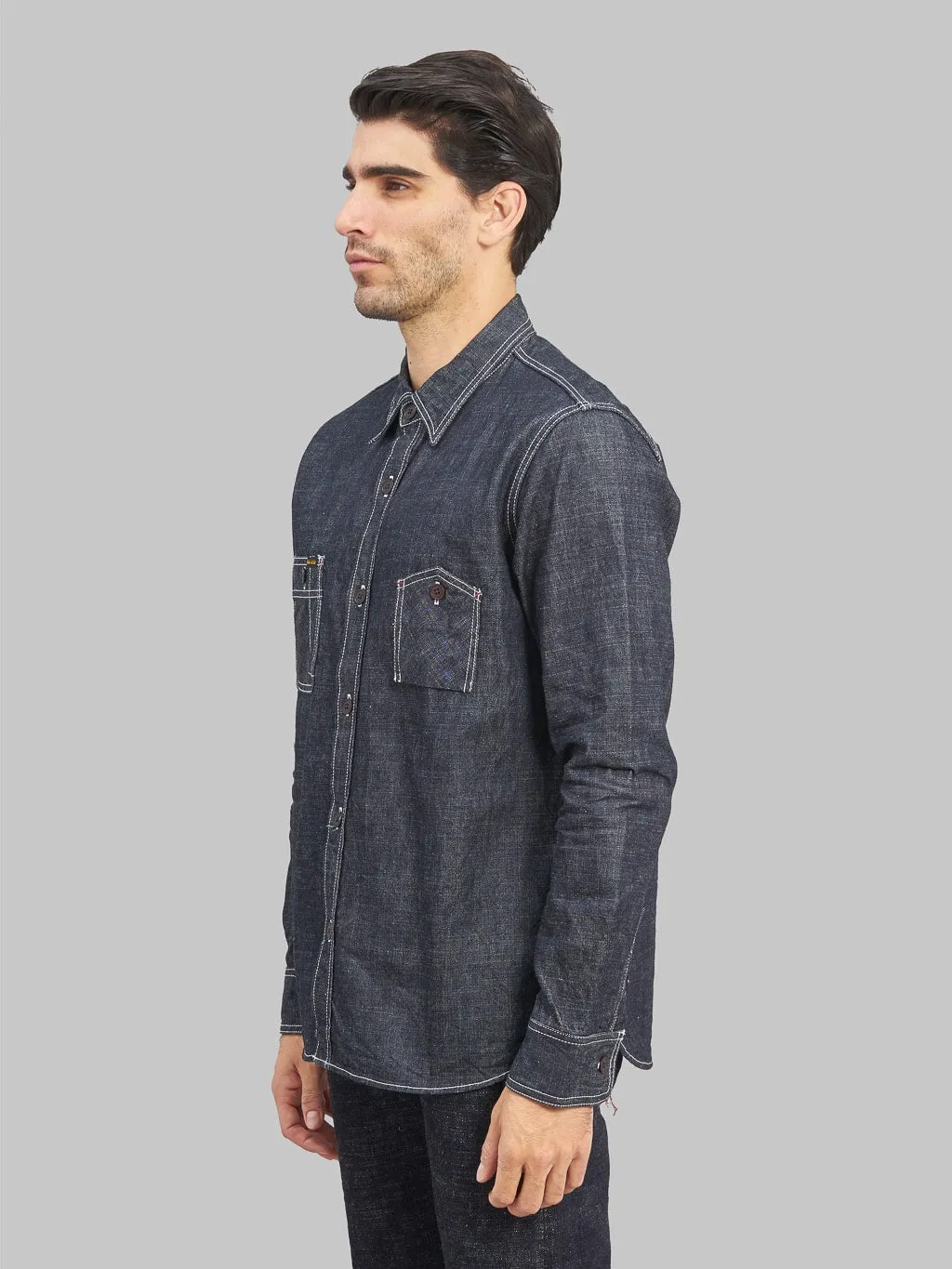 The Strike Gold 10oz Grey Slub Selvedge Denim Work Shirt