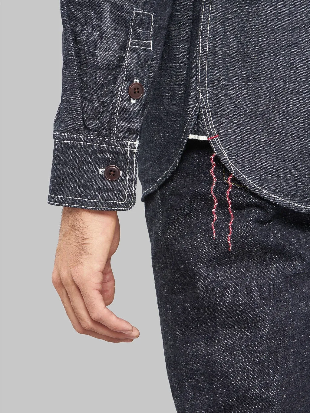 The Strike Gold 10oz Grey Slub Selvedge Denim Work Shirt