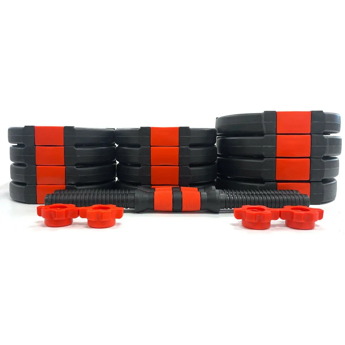 Tri-Grip Dumbbell Set (Black Red Dumbbell Bar) 20Kg