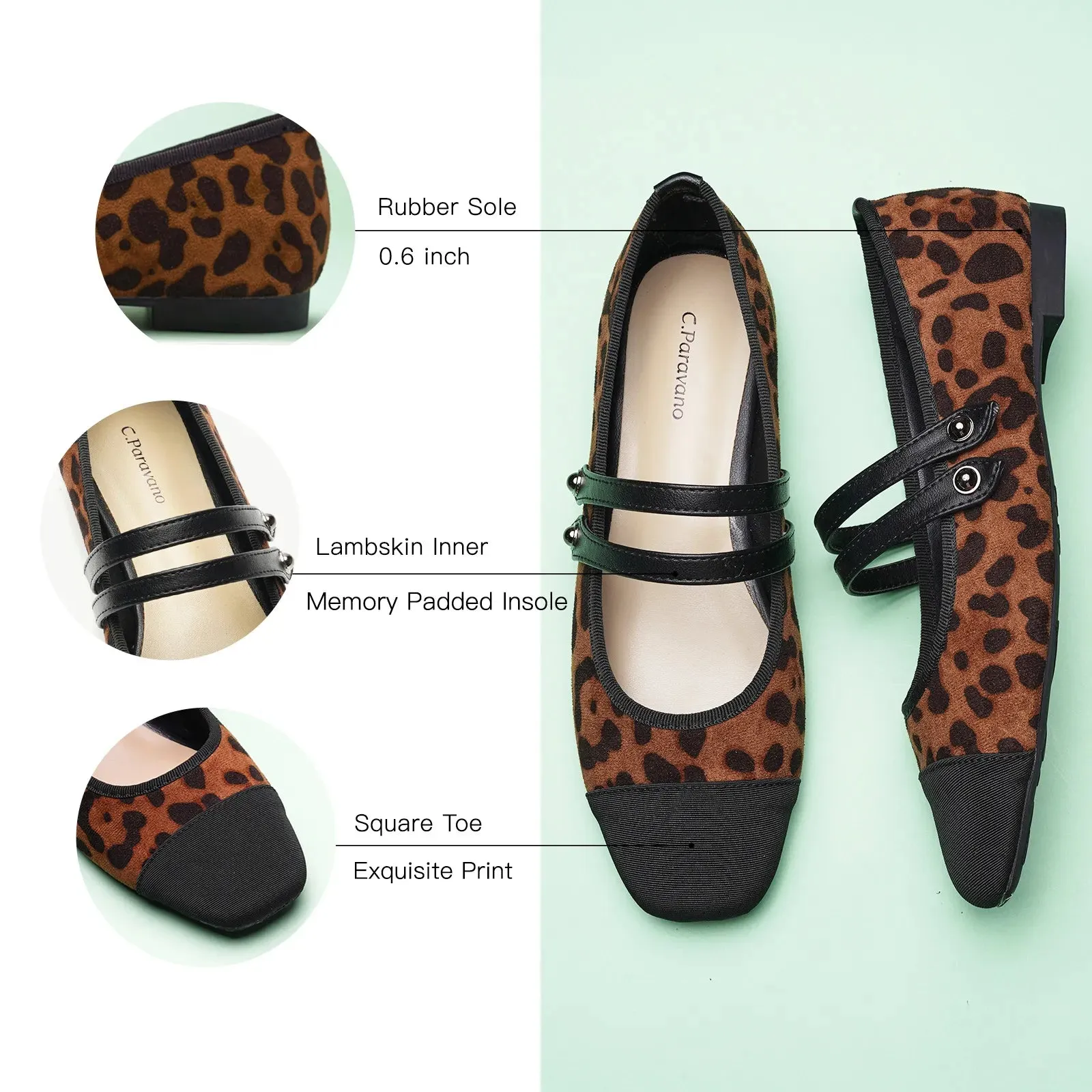 Two-Tone Double Strap Mary Jane Large Leopard