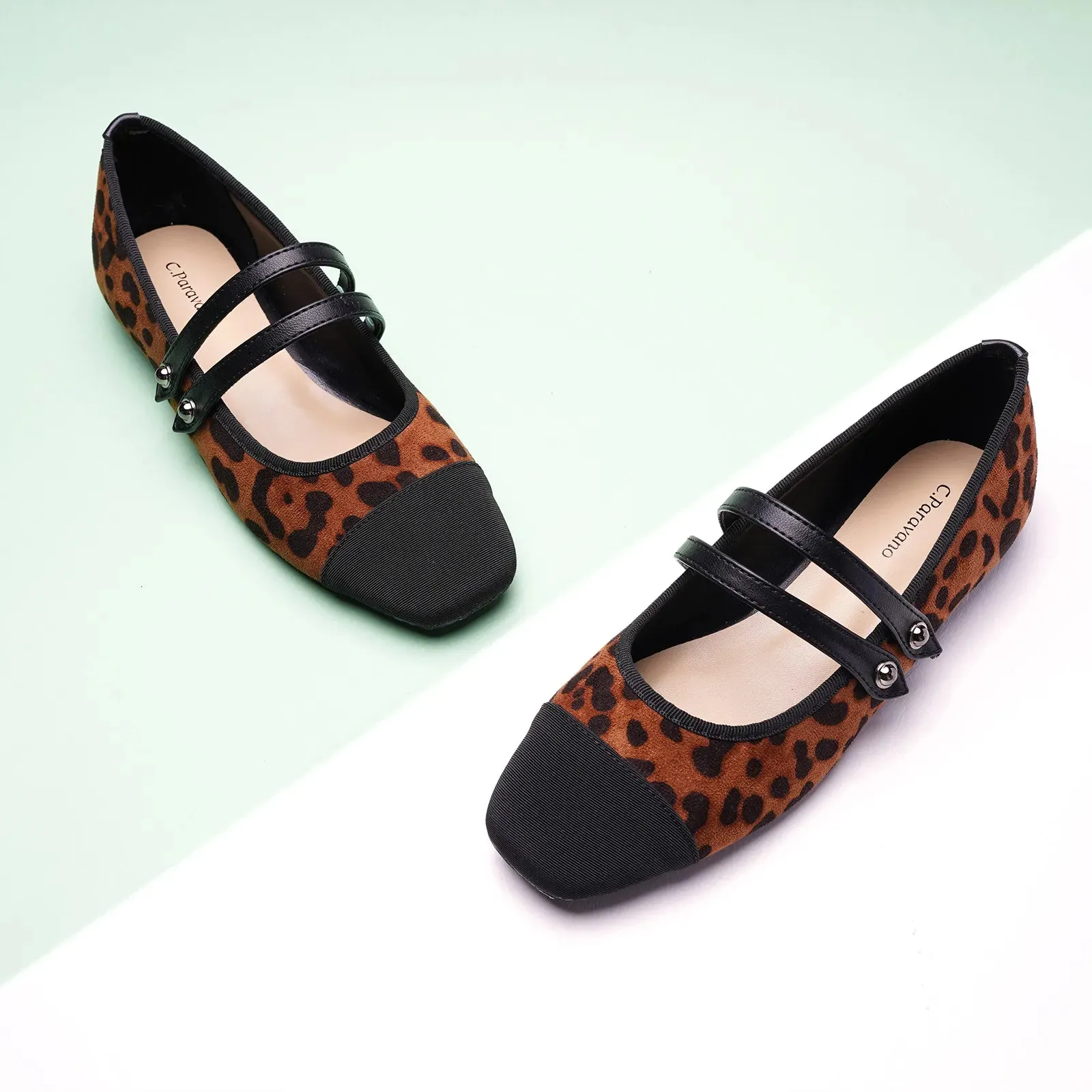 Two-Tone Double Strap Mary Jane Large Leopard