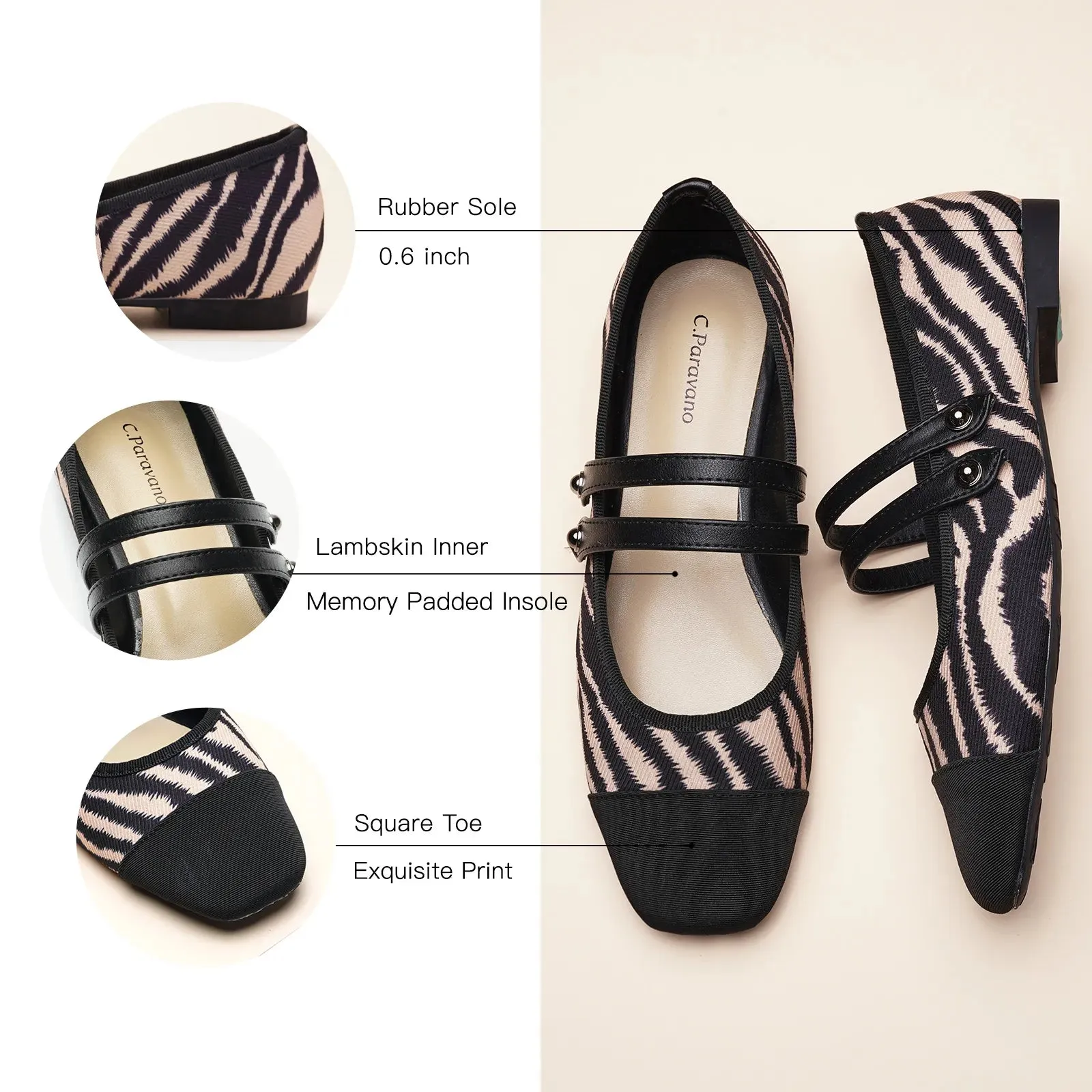 Two-Tone Double Strap Mary Jane Zebra
