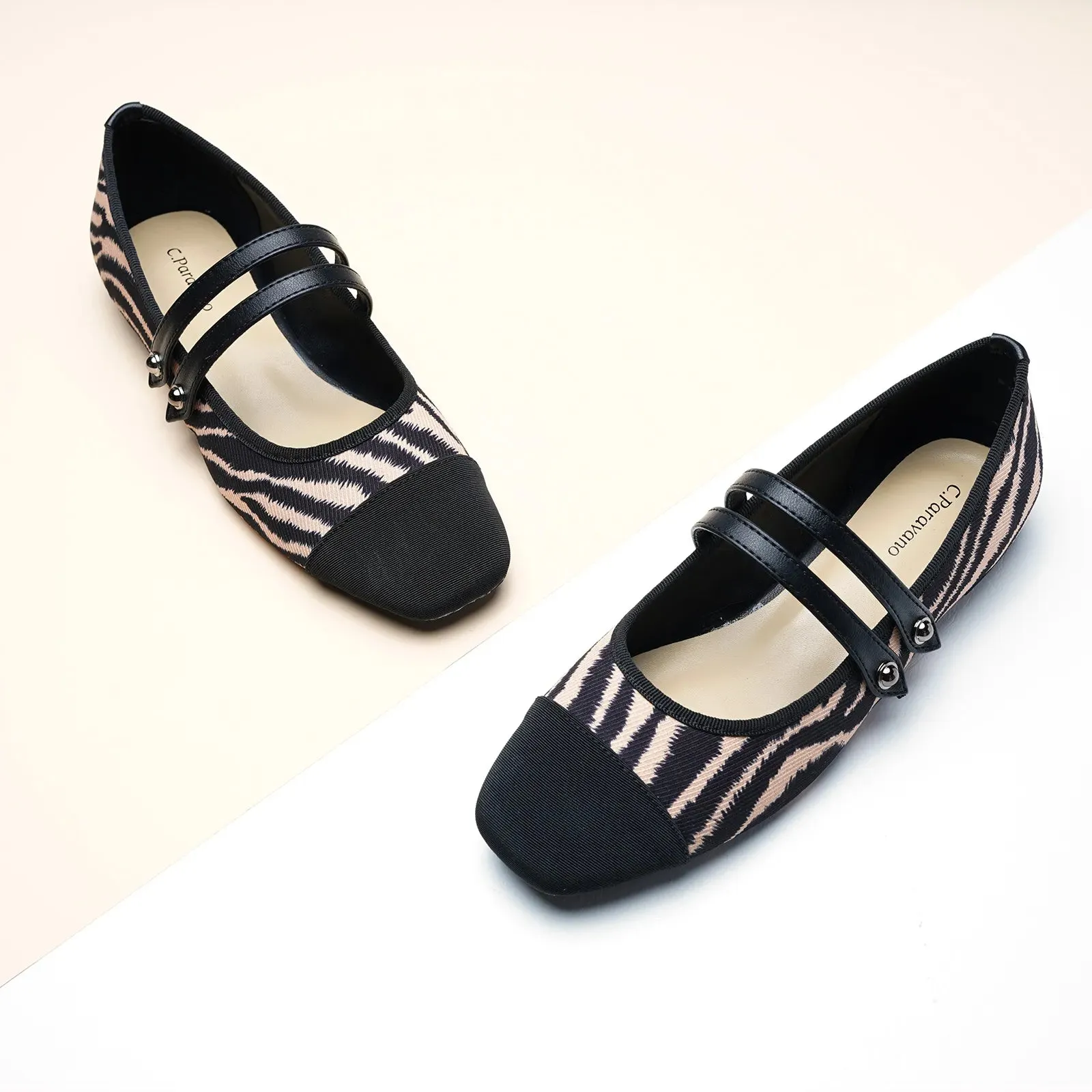 Two-Tone Double Strap Mary Jane Zebra