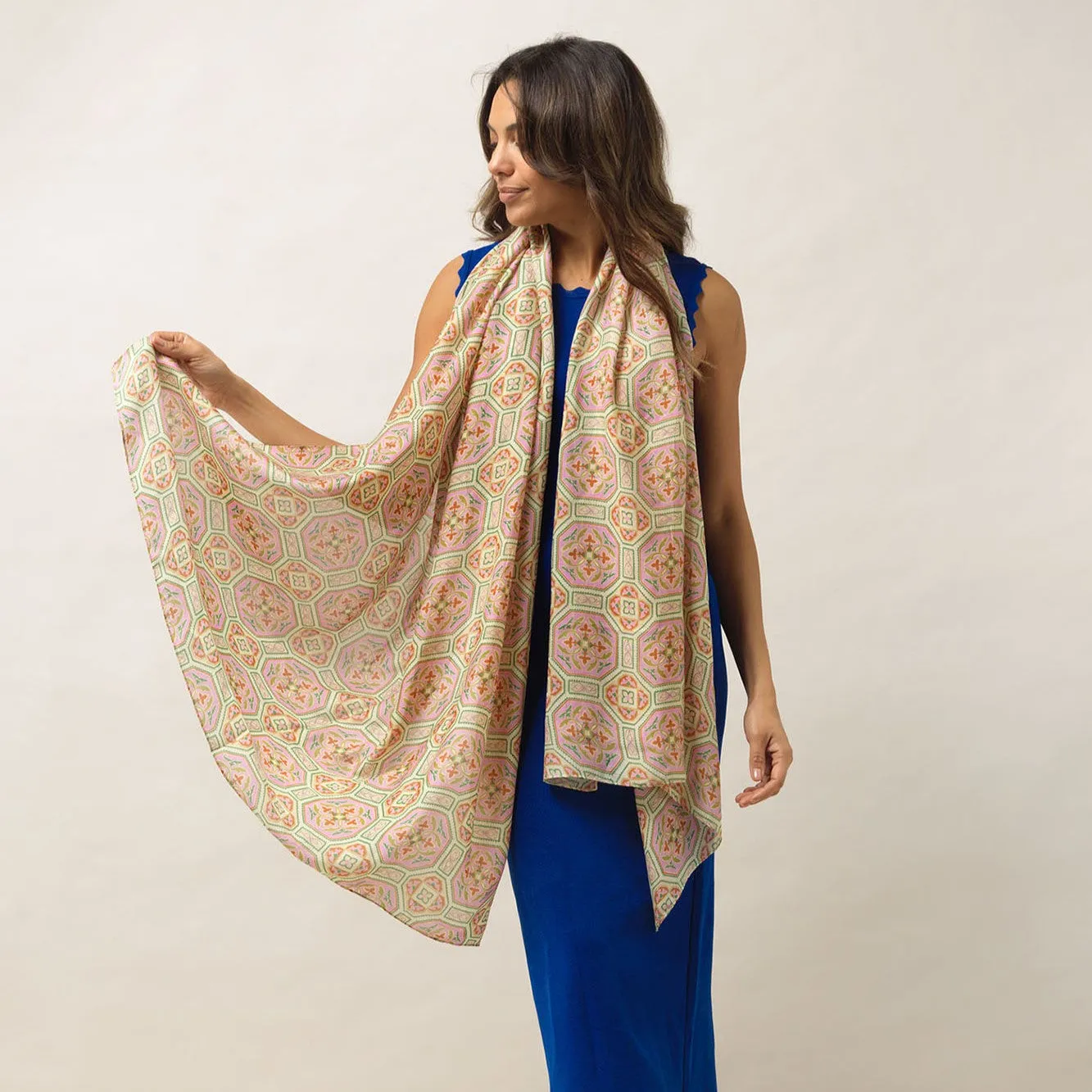 Vintage Tiles Pink Scarf - One Hundred Stars