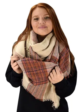 Warm Woven Oversized Striped Tartan Plaid Blanket Scarf Shawl Beige