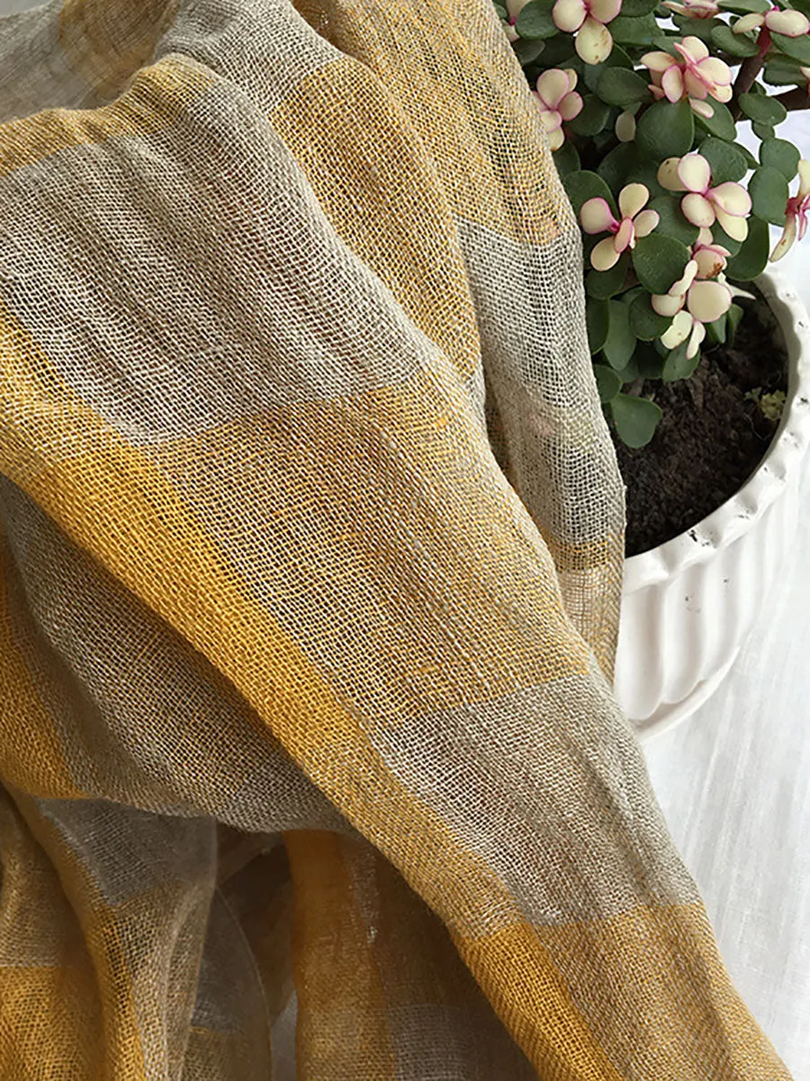 Women Vintage Plaid Tassel Linen Shawl Scarf