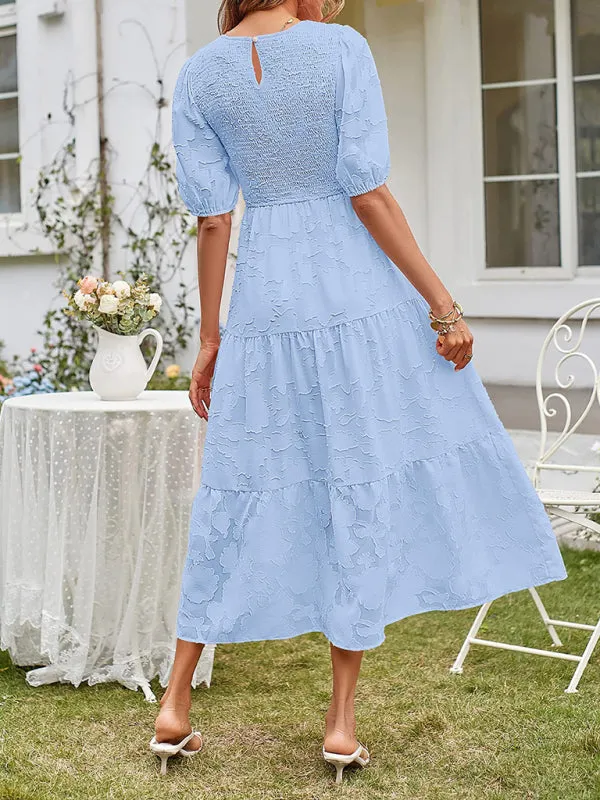 Women's Elegant Everyday Dress in Solid Color Chiffon with Round Neckline