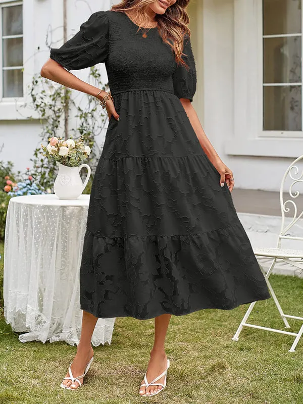 Women's Elegant Everyday Dress in Solid Color Chiffon with Round Neckline