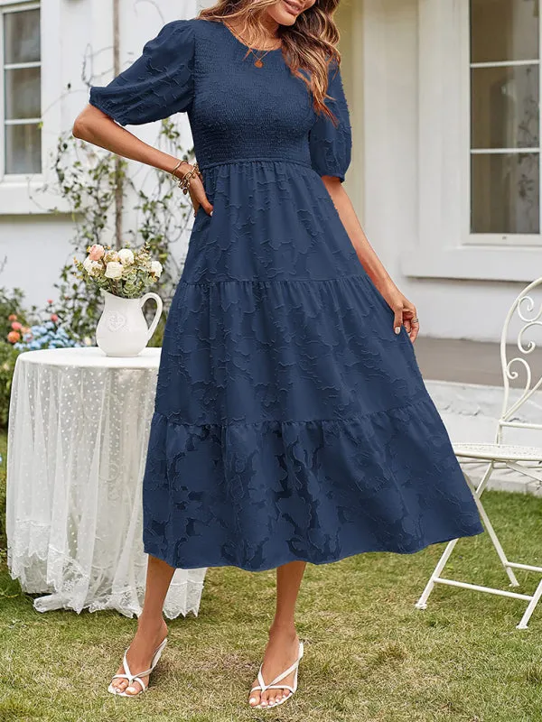 Women's Elegant Everyday Dress in Solid Color Chiffon with Round Neckline