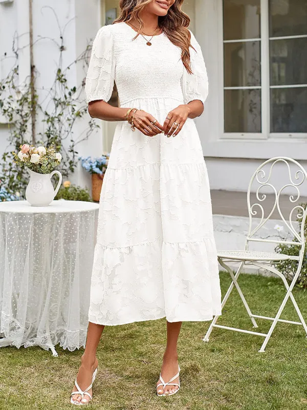Women's Elegant Everyday Dress in Solid Color Chiffon with Round Neckline